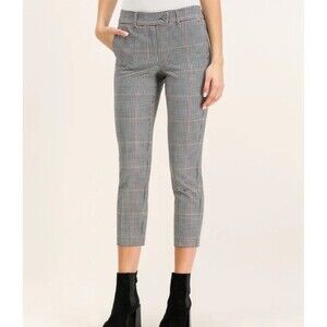 NWT Marella Molina Trouser Plaid Cropped Pants Slacks Black Red White Career 6